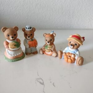 Vintage Homco Bear Lot Pumpkin Halloween Fall Thanksgiving Porcelain Figurine